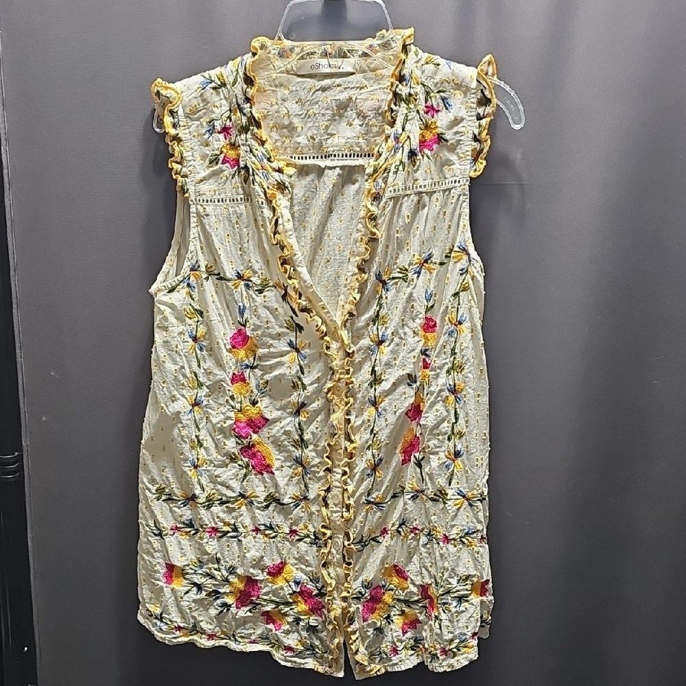 eShakti Ruffled Floral Embroidered Blouse